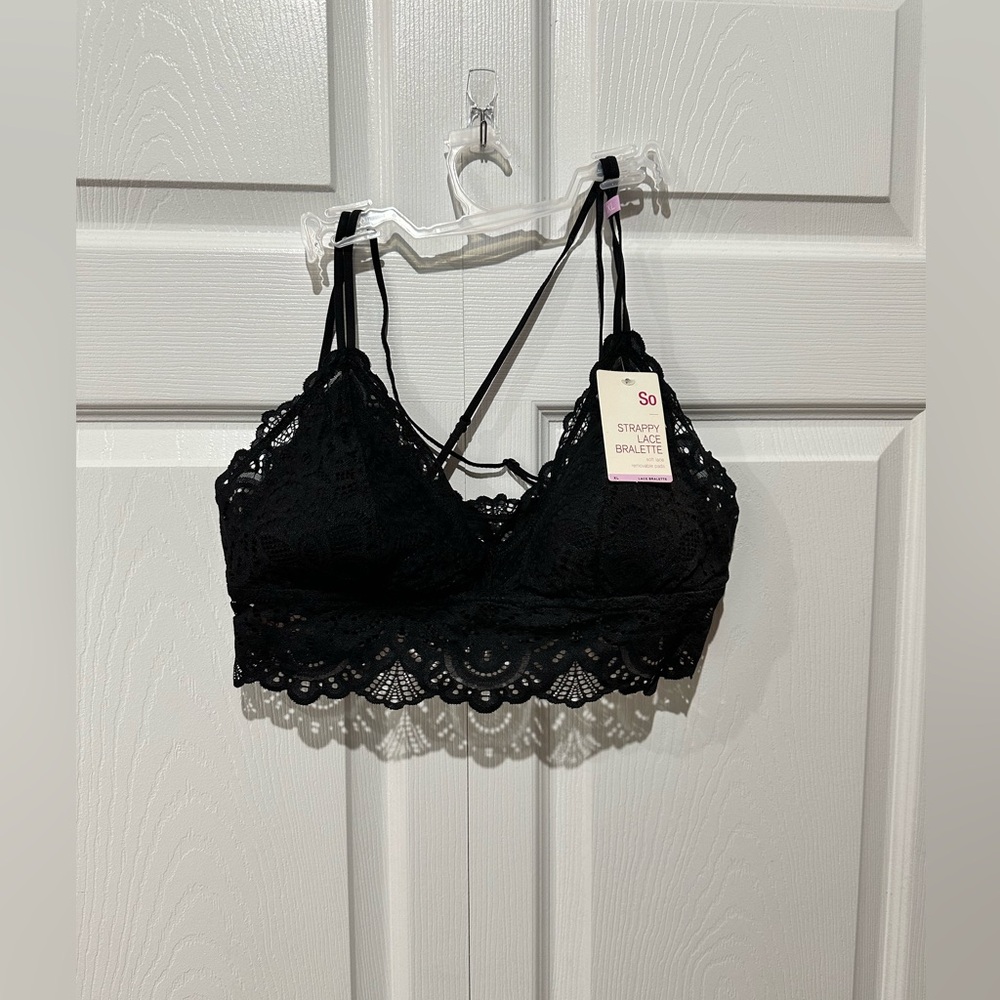 SO Strappy Lace Bralette, NWT, black, size XL